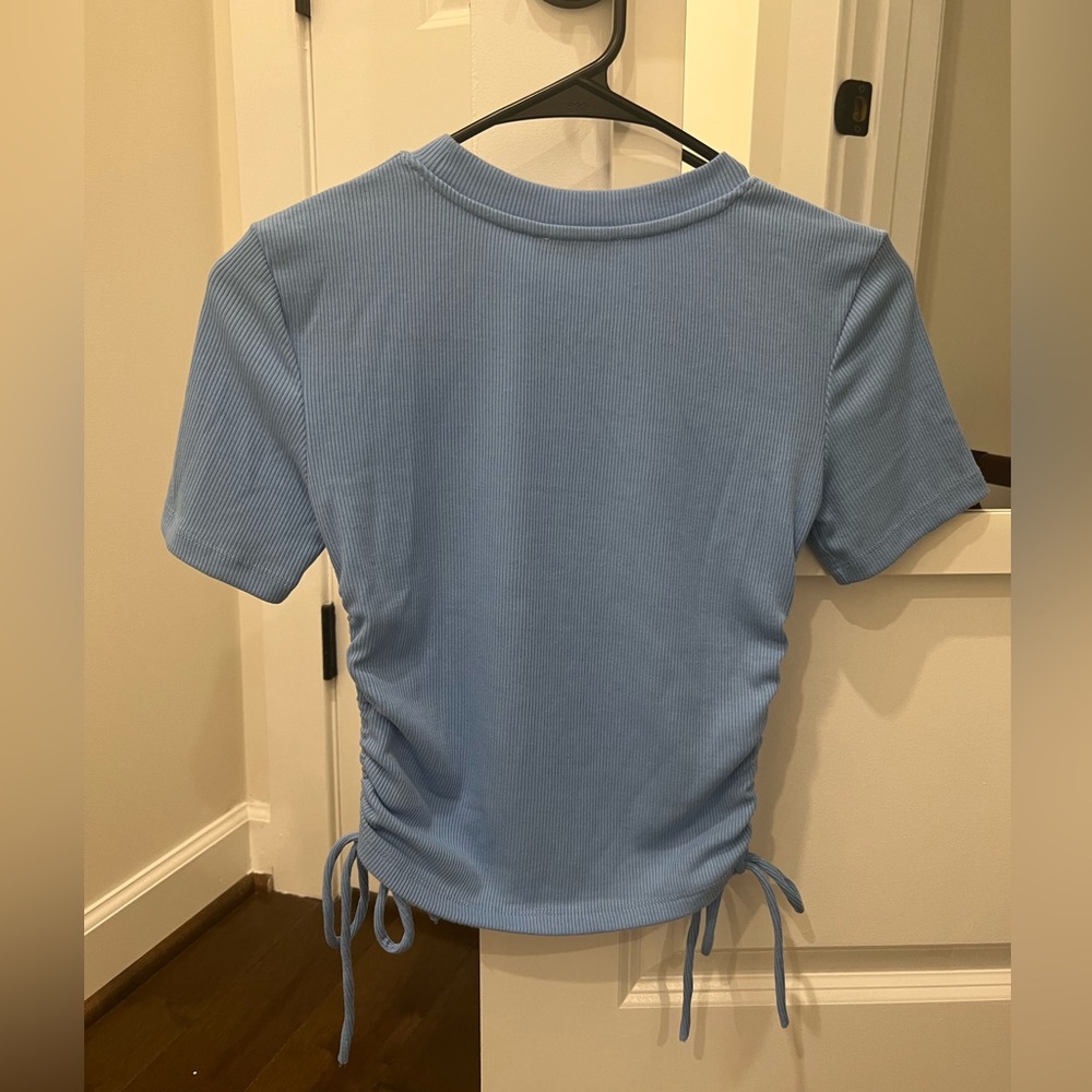 Zara Light Blue Ruched Top - Picture 2 of 5